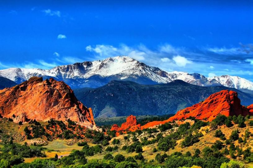 Pikes peak through The Garden of the Gods
